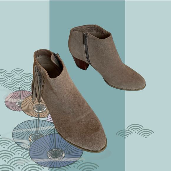 Vionic Upright Faros Ankle Boots Booties Suede Fringe Greige Tan Taupe Womens 9 - Picture 6 of 13